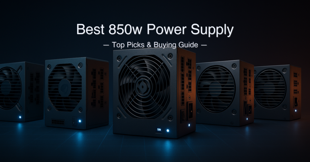 Best 850W Power Supply of 2026: Corsair, Seasonic, MSI, be quiet! & EVGA Ranked 1 Best 850W power supply 2026 — five top-rated units compared: Corsair RM850x, Seasonic Vertex GX-850, MSI MAG A850GL, be quiet! Pure Power 12 M, and EVGA SuperNOVA 850 G5 side by side on a desk.