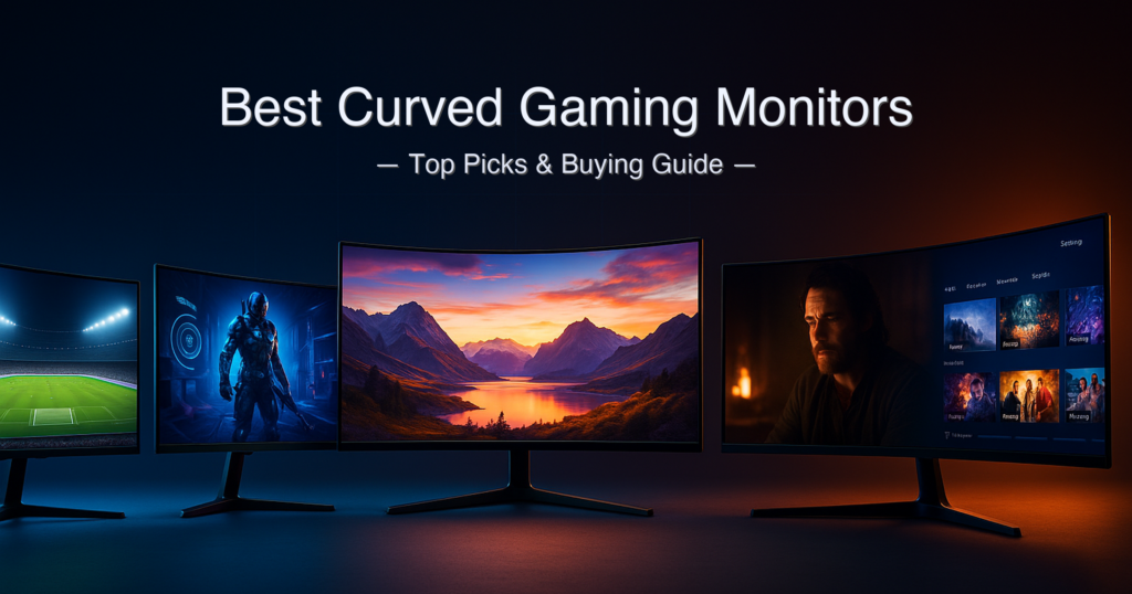 Best Curved Gaming Monitors of 2026: Five Price Tiers Ranked 1 Best curved gaming monitors of 2026 — Sceptre 24-inch, SANSUI 34-inch, KOORUI 34E6UC, Dell S3425DW, and Samsung Odyssey Neo G9 57-inch lined up by price tier